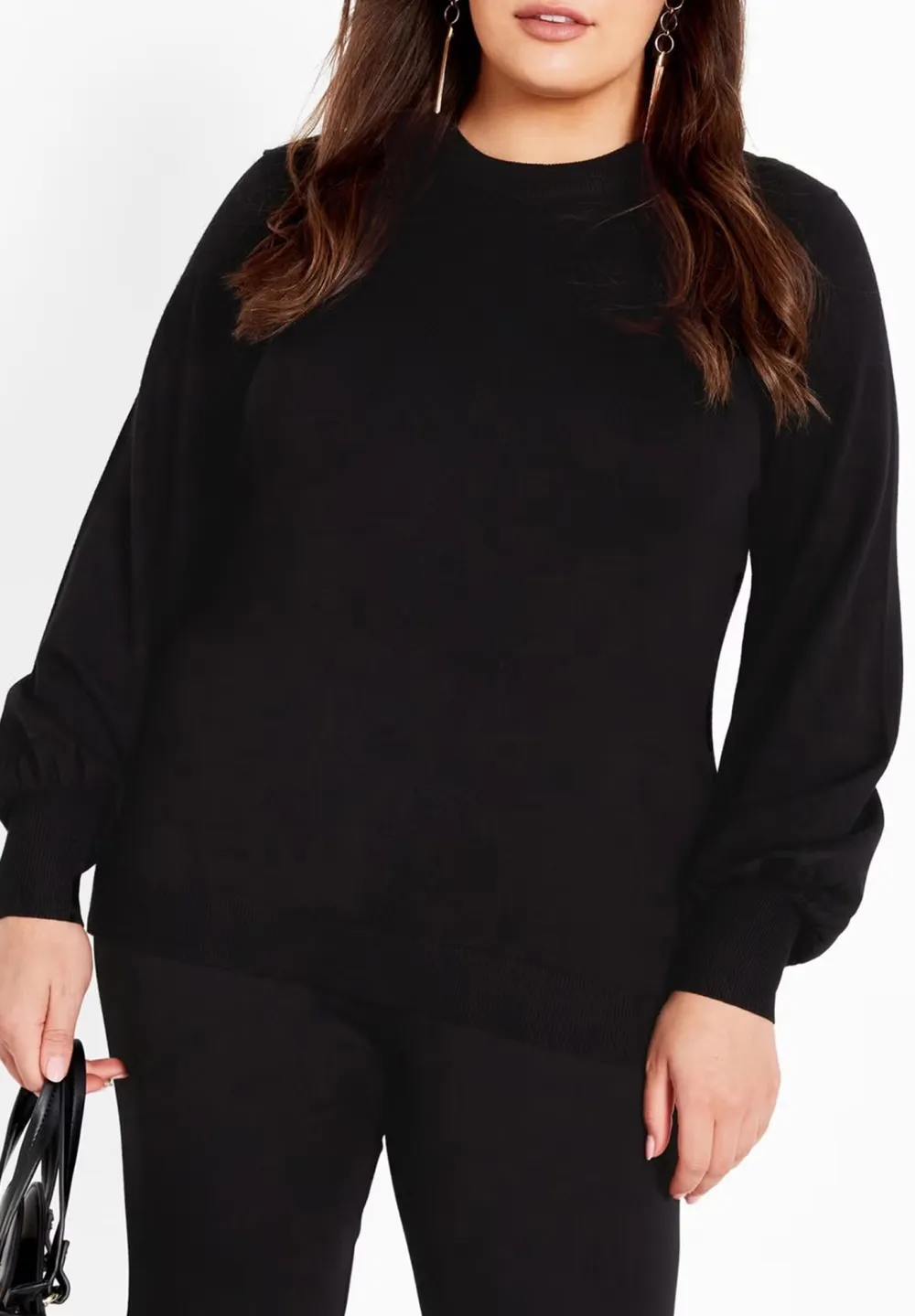 Solid Color Ribbed Cuff Sweater