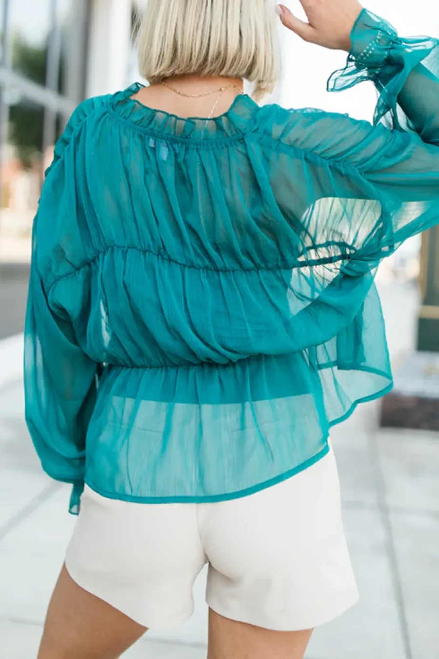 Jade Sheer Ruched Blouse