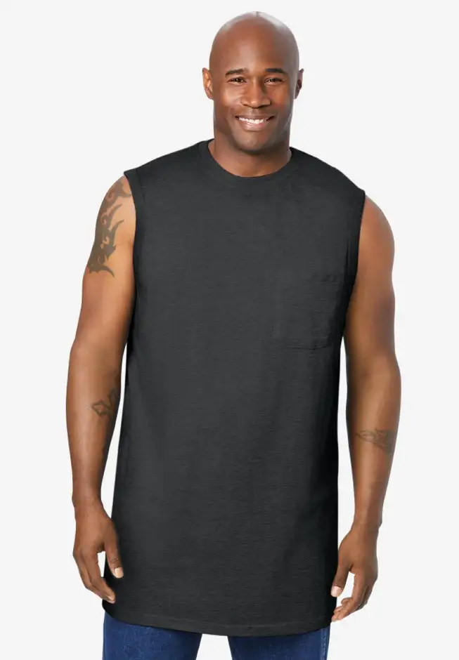 Shrink-Less Longer-Length Lightweight Muscle Pocket Tee