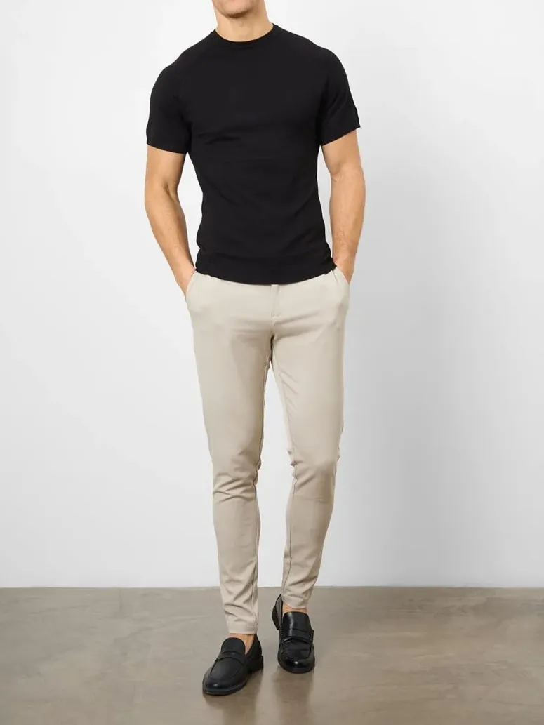 Black Fine Gauge Knitted Soft Simple Stone Polo Shirt