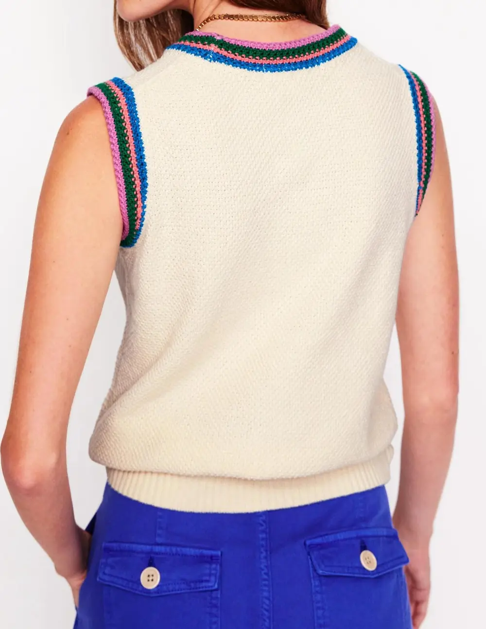 Ivory Embroidered - Trim Sleeveless Sweater