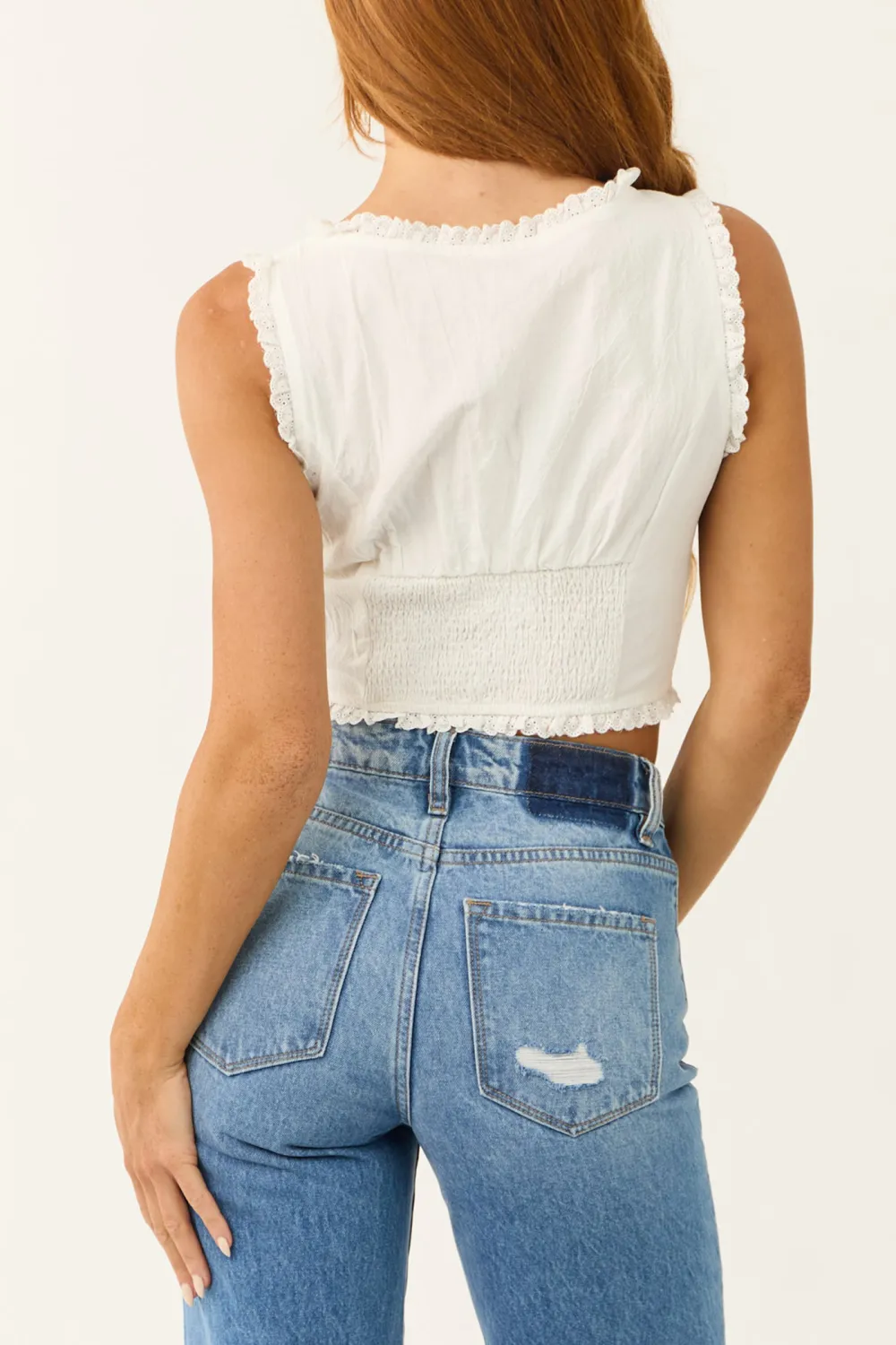 Ivory Corset Style Sleeveless Crop Top