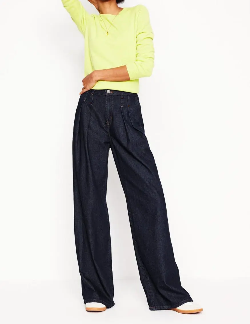 Dark Blue Mid - Rise Fluid Denim Pants