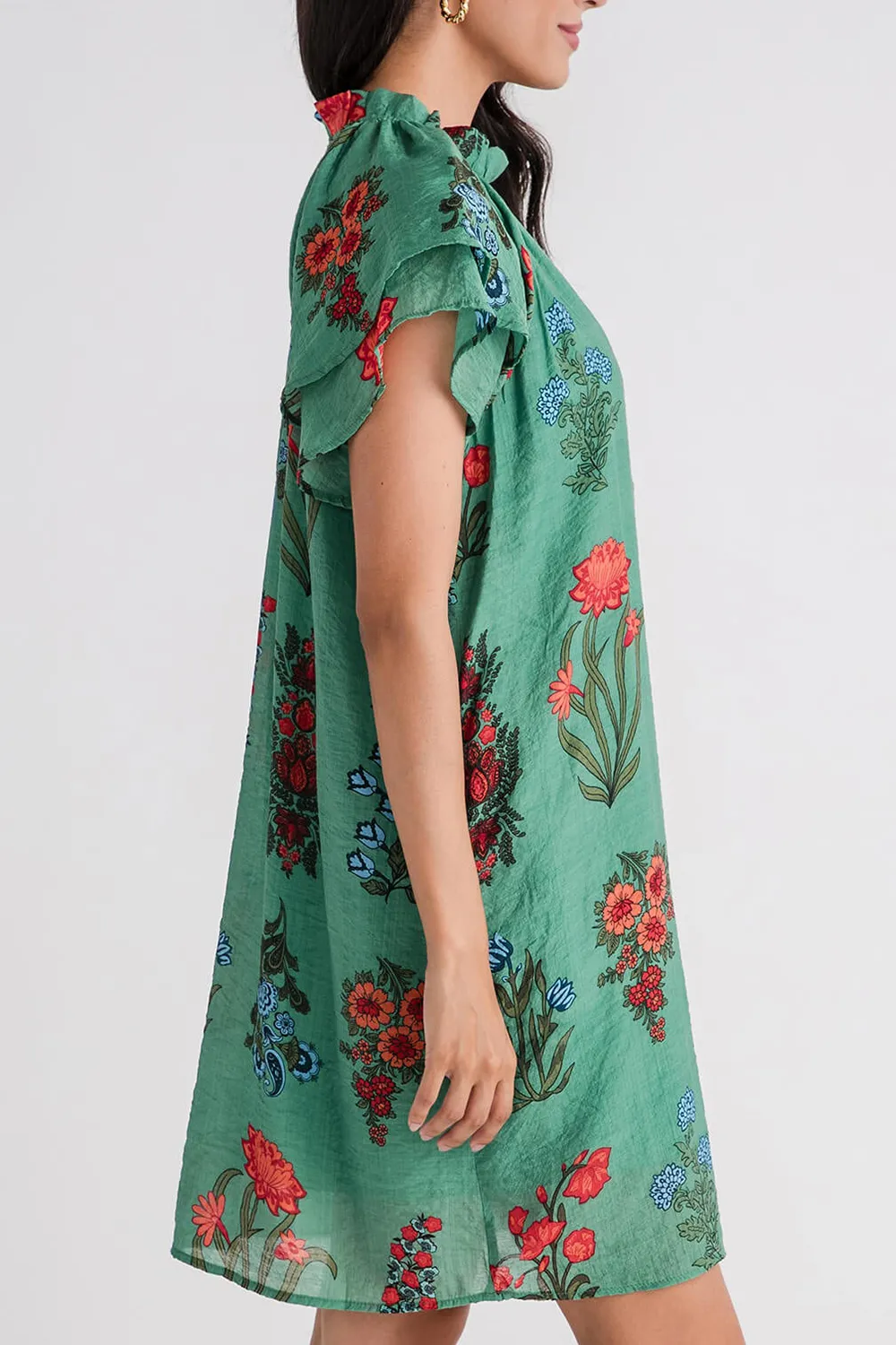 Medalion Printed Short Dress - Emerald