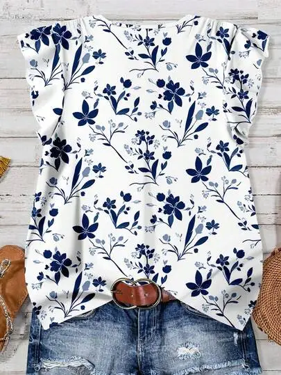 Floral V-Neck Casual Blouse