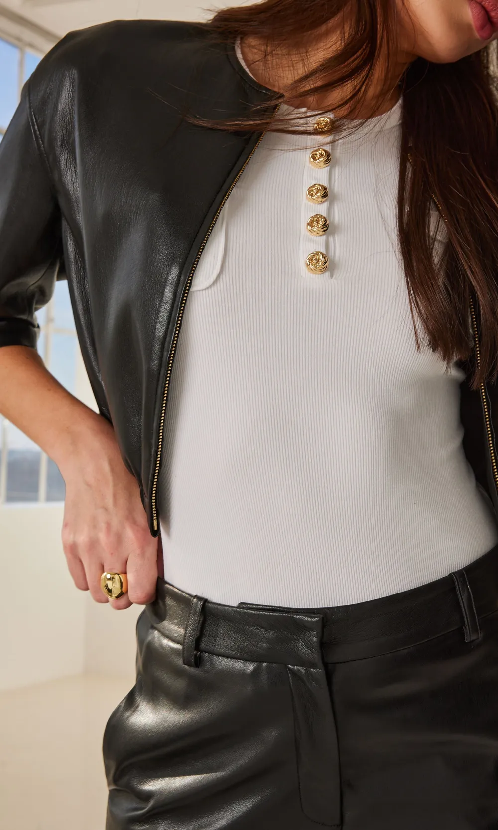 White Casual Top With Chest Pockets