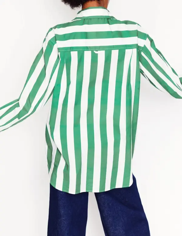 Green and White Striped Button - Down Shirt