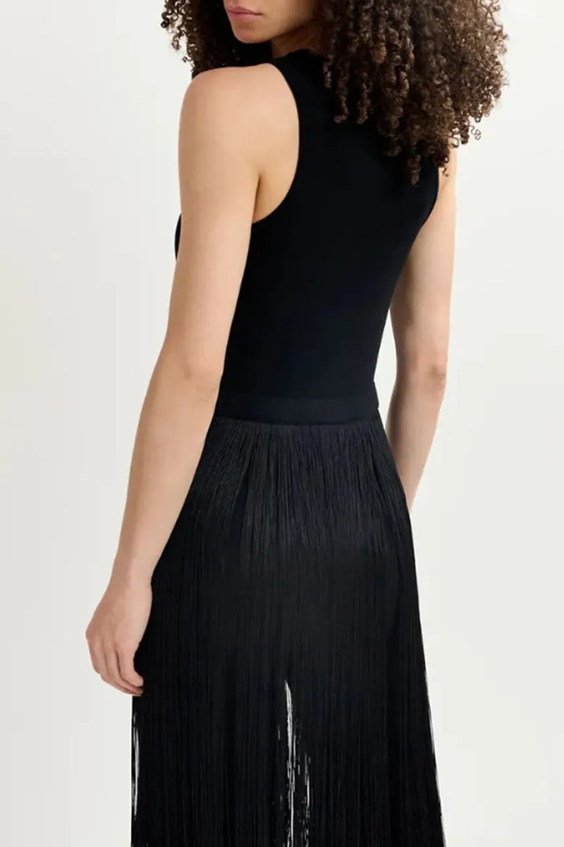Black Sleeveless Fringe Hem Dresses