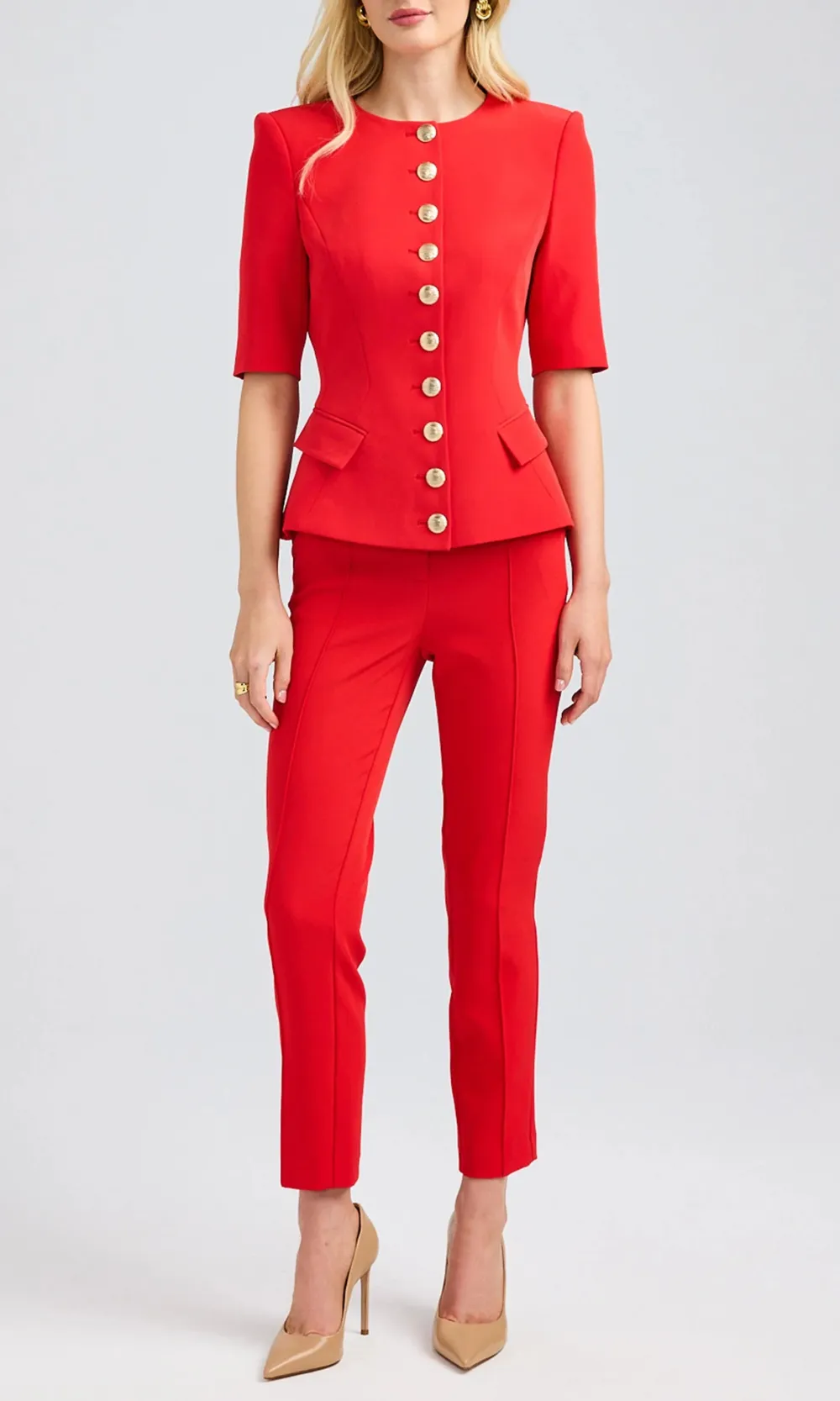 Red Sleeveless Crepe Jacket