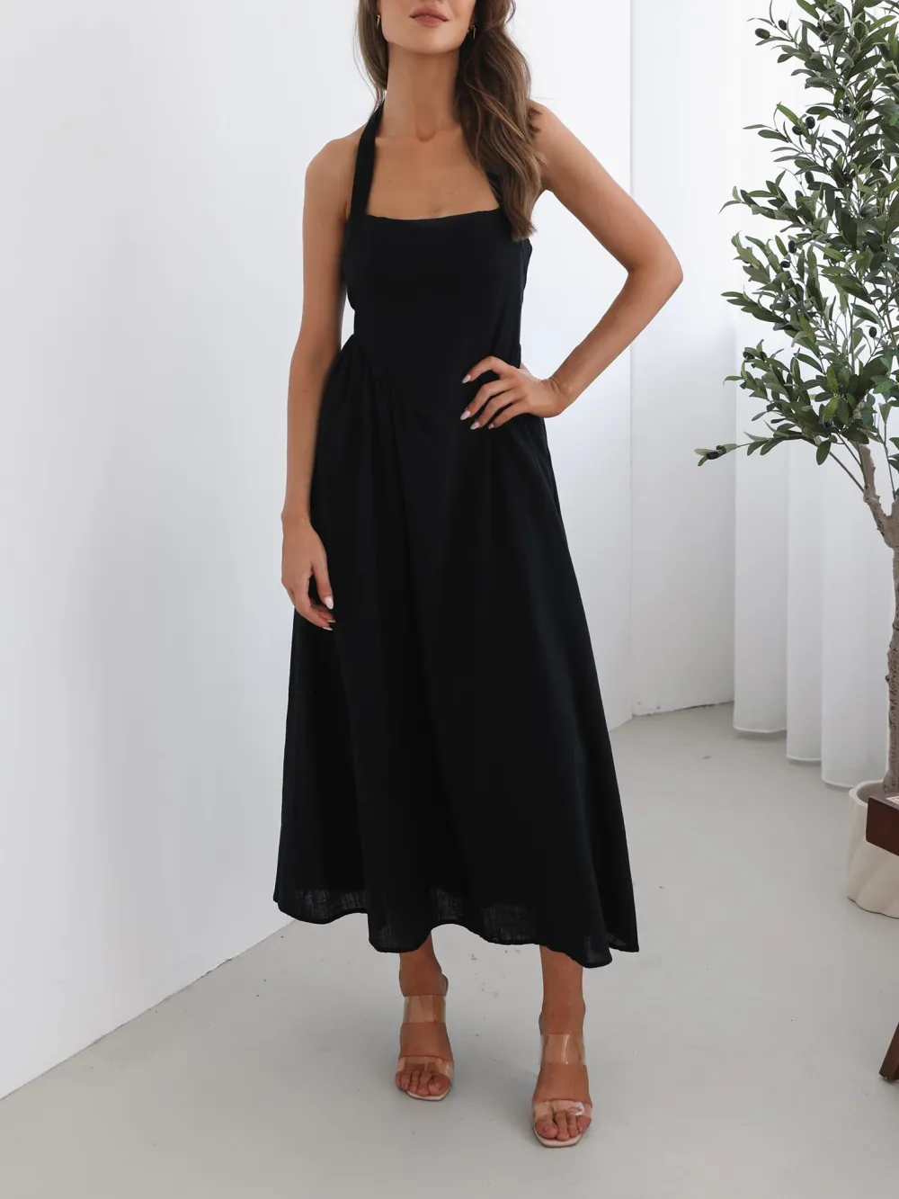 Black Casual Style Halter strap Dress