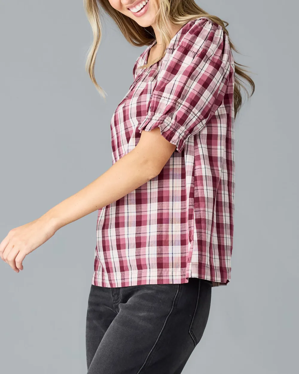 Plaid Short Sleeve Blouse