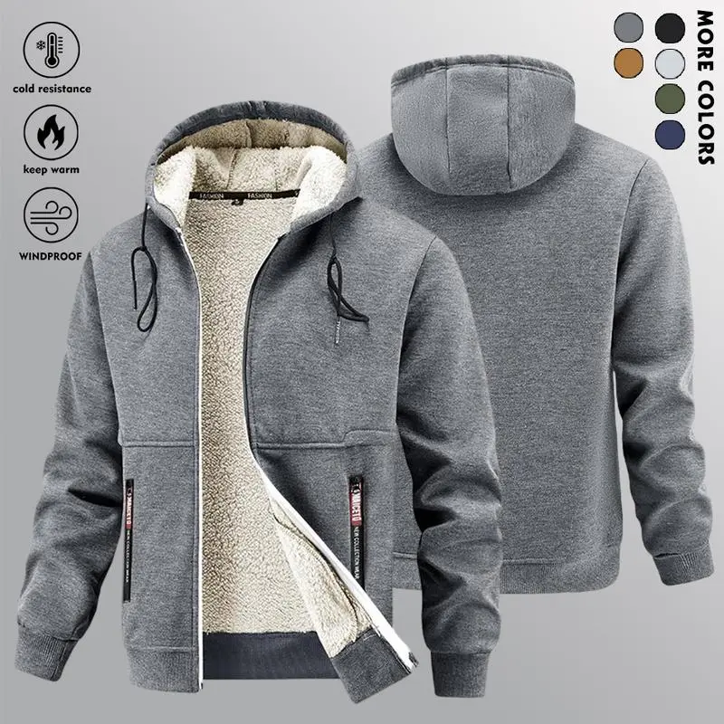 🔥Last Day Promotion🔥Men's Winter Sherpa Hooded Jacket, Thick Warm Zip-Up Hoodie