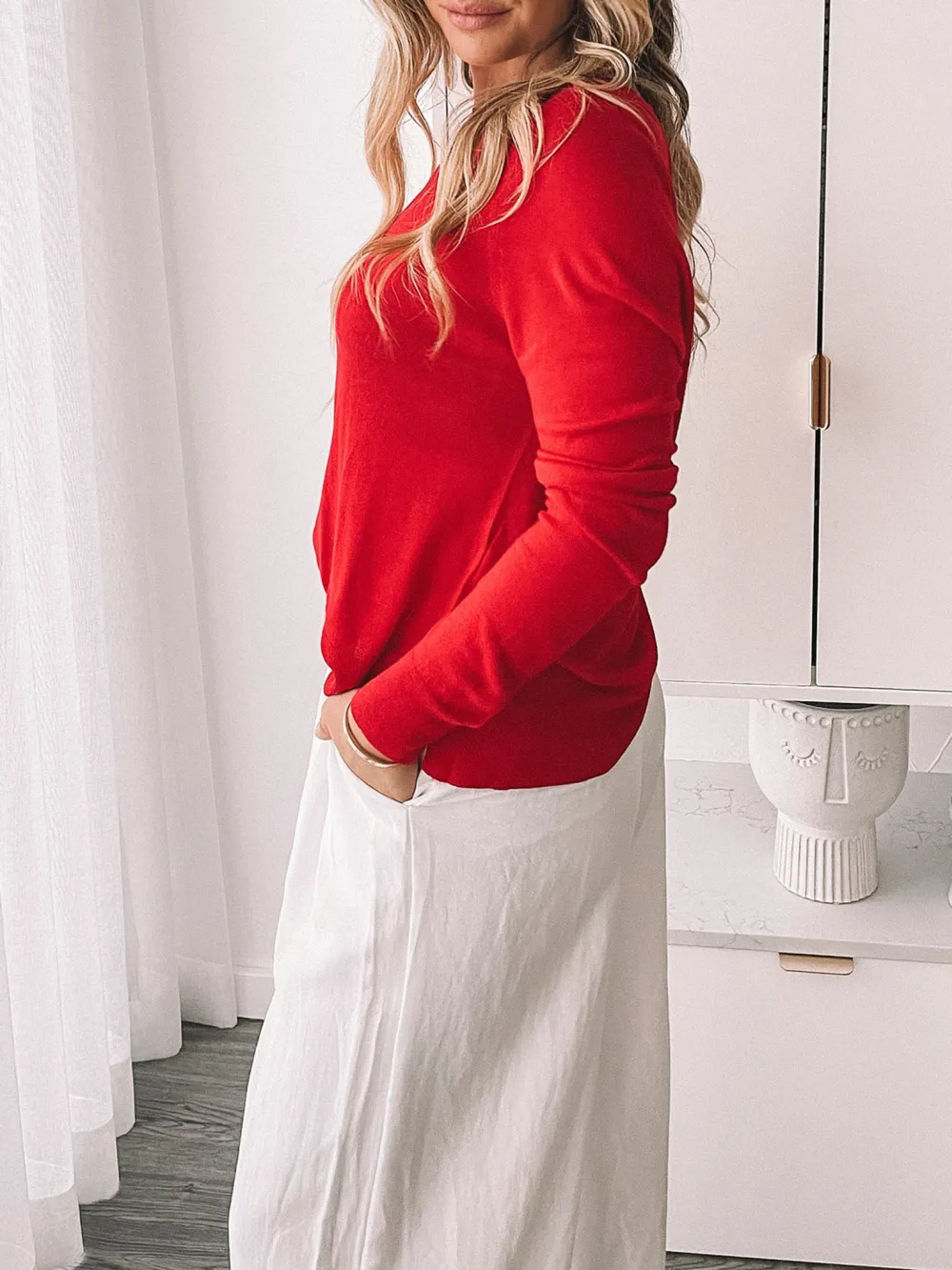 Red Crew Neck Knit Top