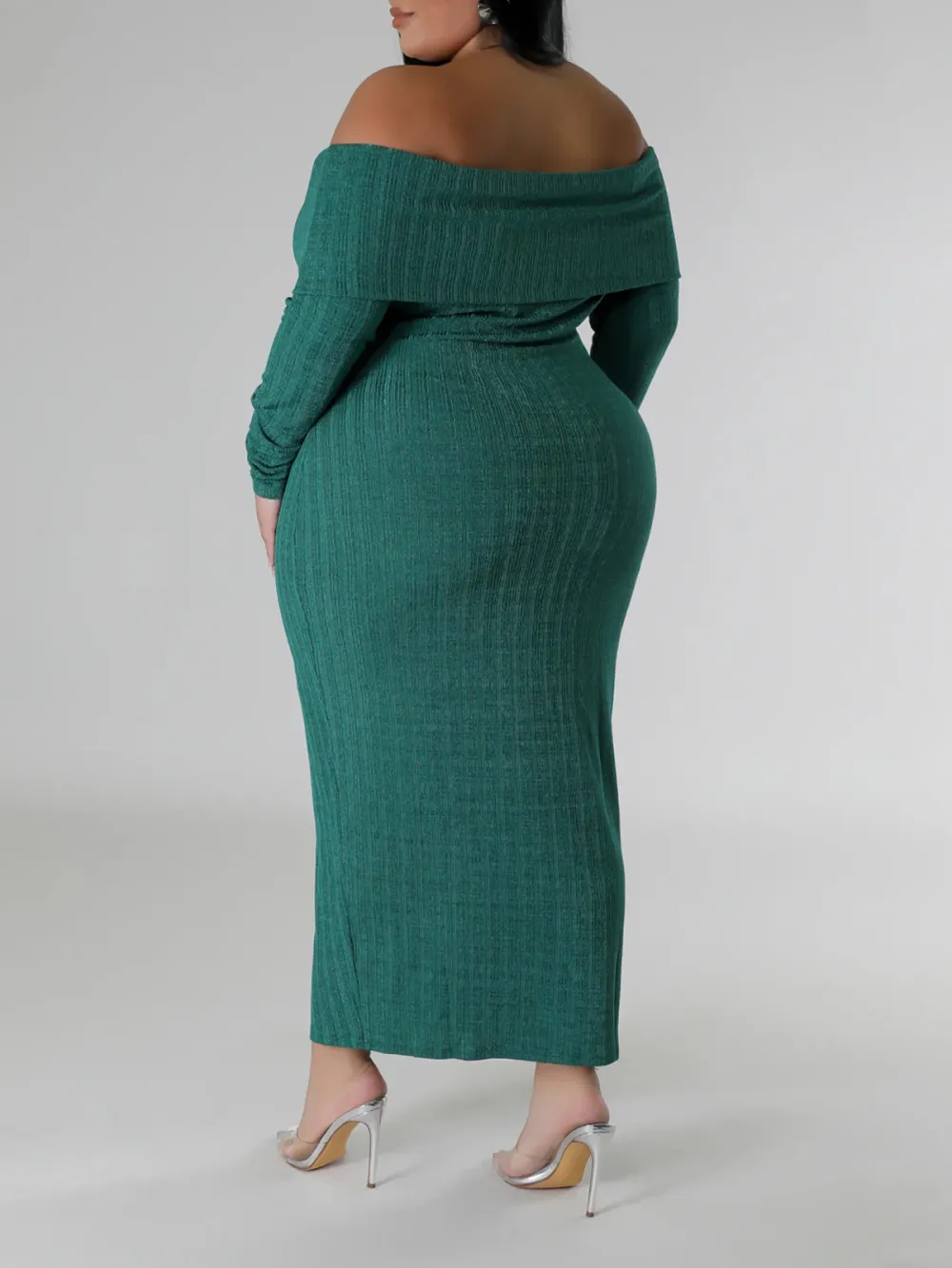 Long Sleeve Straight Neck Maxi Dress