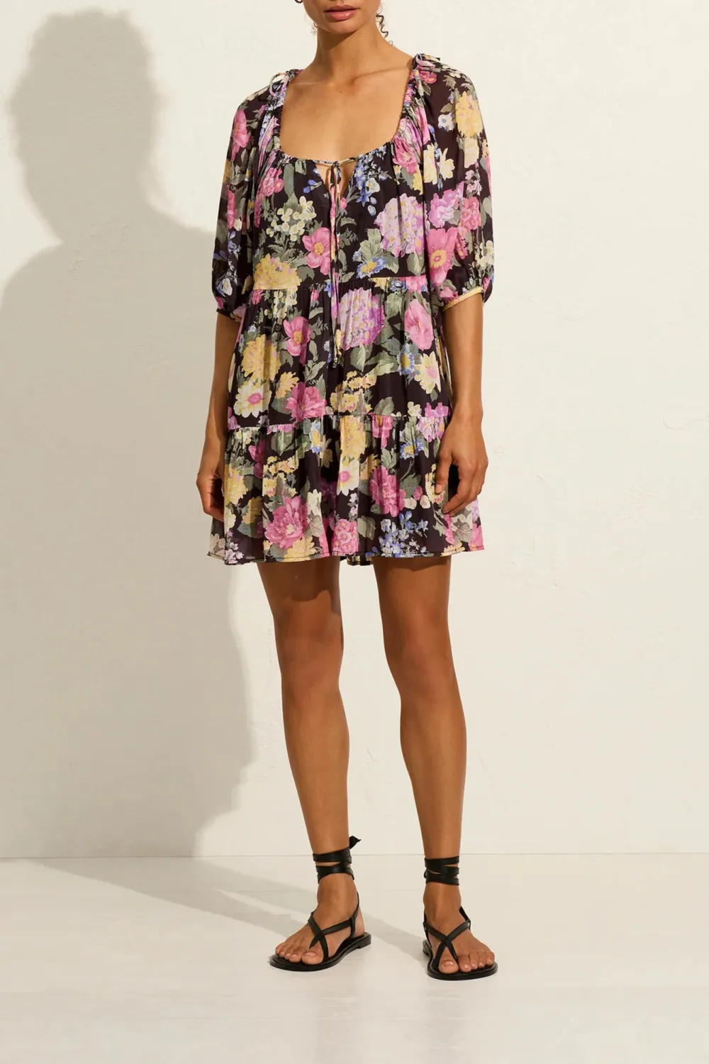 Black Retro Daily Botanical Print Sexy Dress