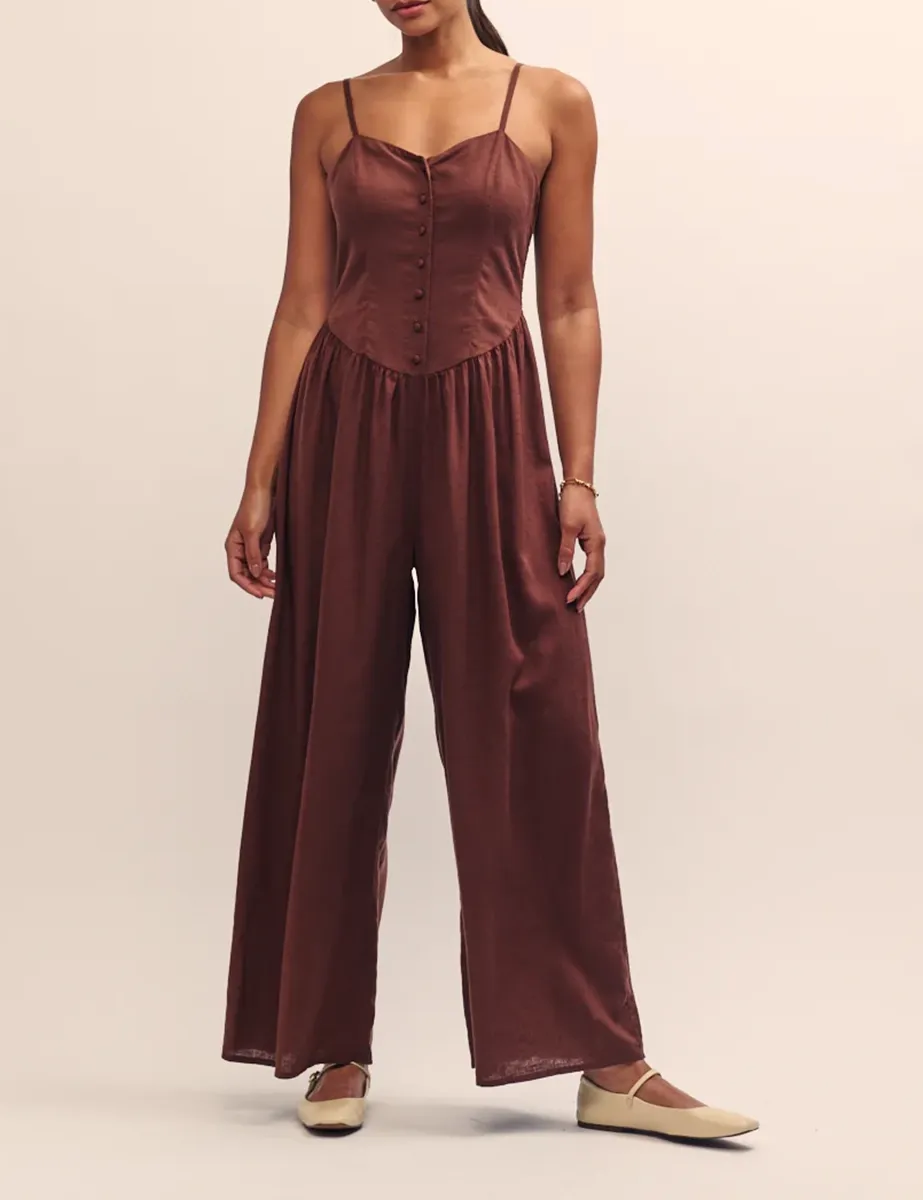 Brown Wrap Front Wide Leg Jumpsuit