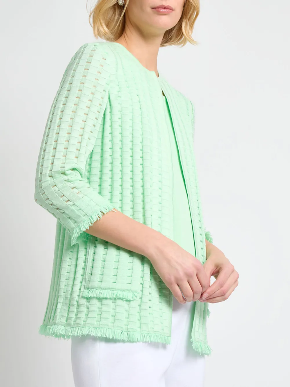 Three Quarter Sleeve Solid Color Jacket