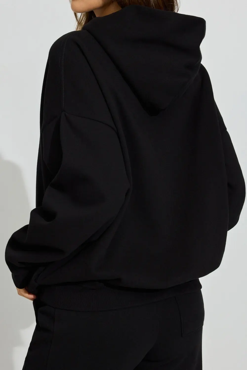 Black Cropped Hooded Sweatshirt