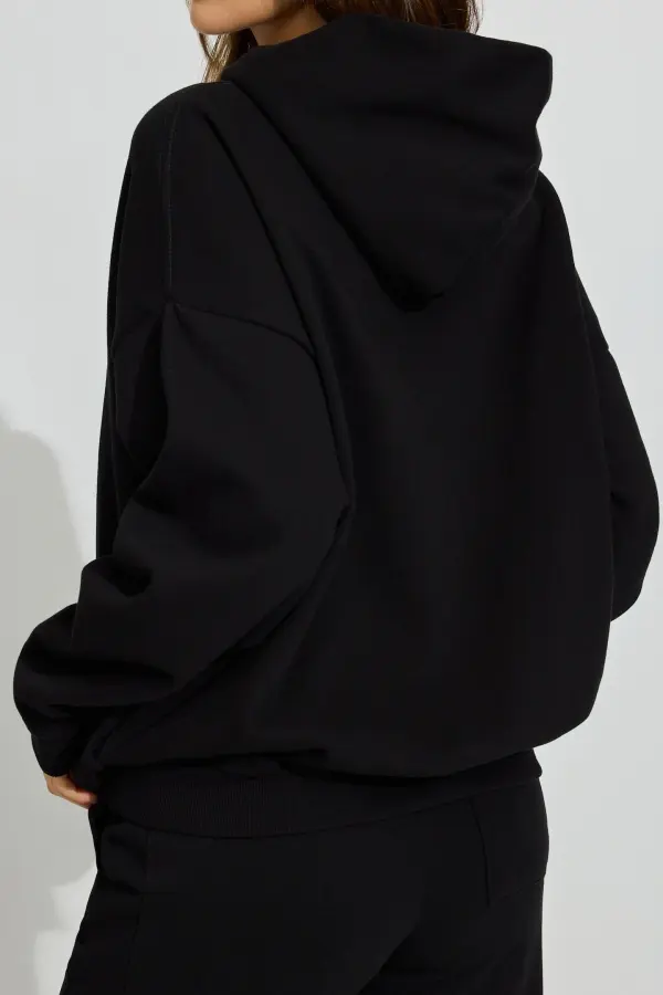 Black Cropped Hooded Sweatshirt