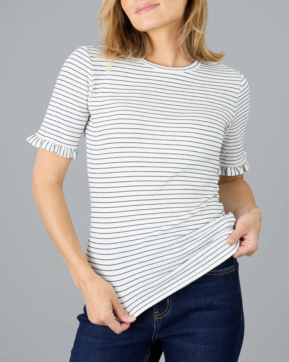 Striped Short-Sleeve T-Shirt With Ruffled Cuffs