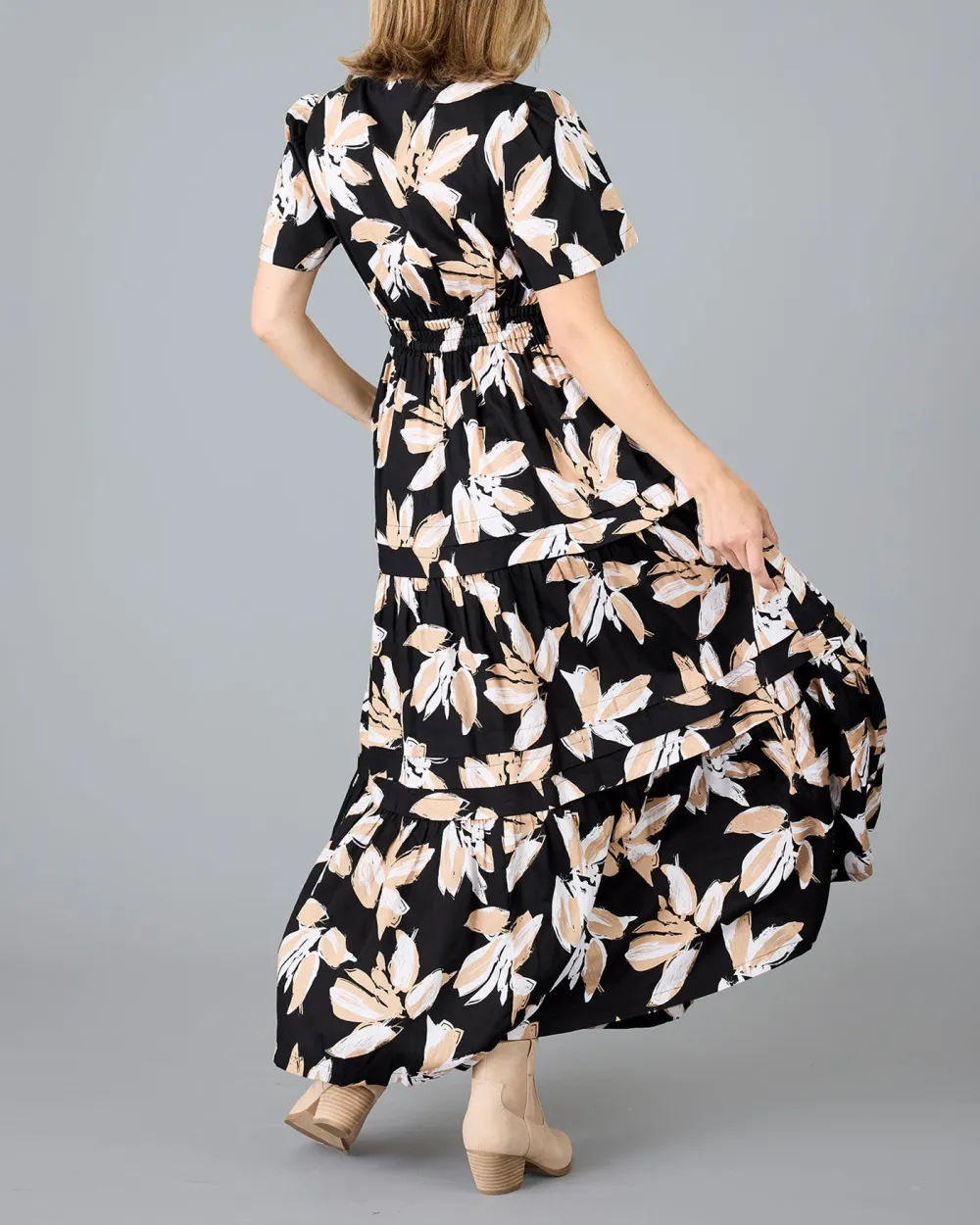 Black Floral Print Maxi Dress