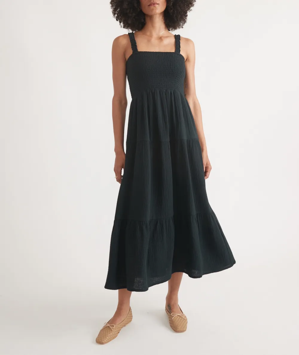 Black Strappy Smocked Maxi Dress
