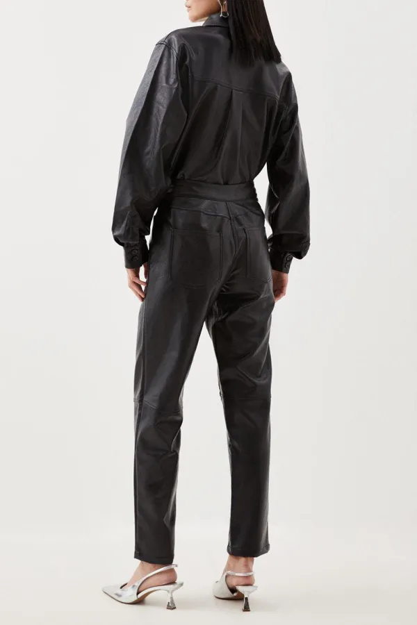 Faux Leather 5 Pocket Western Straight Leg Trousers