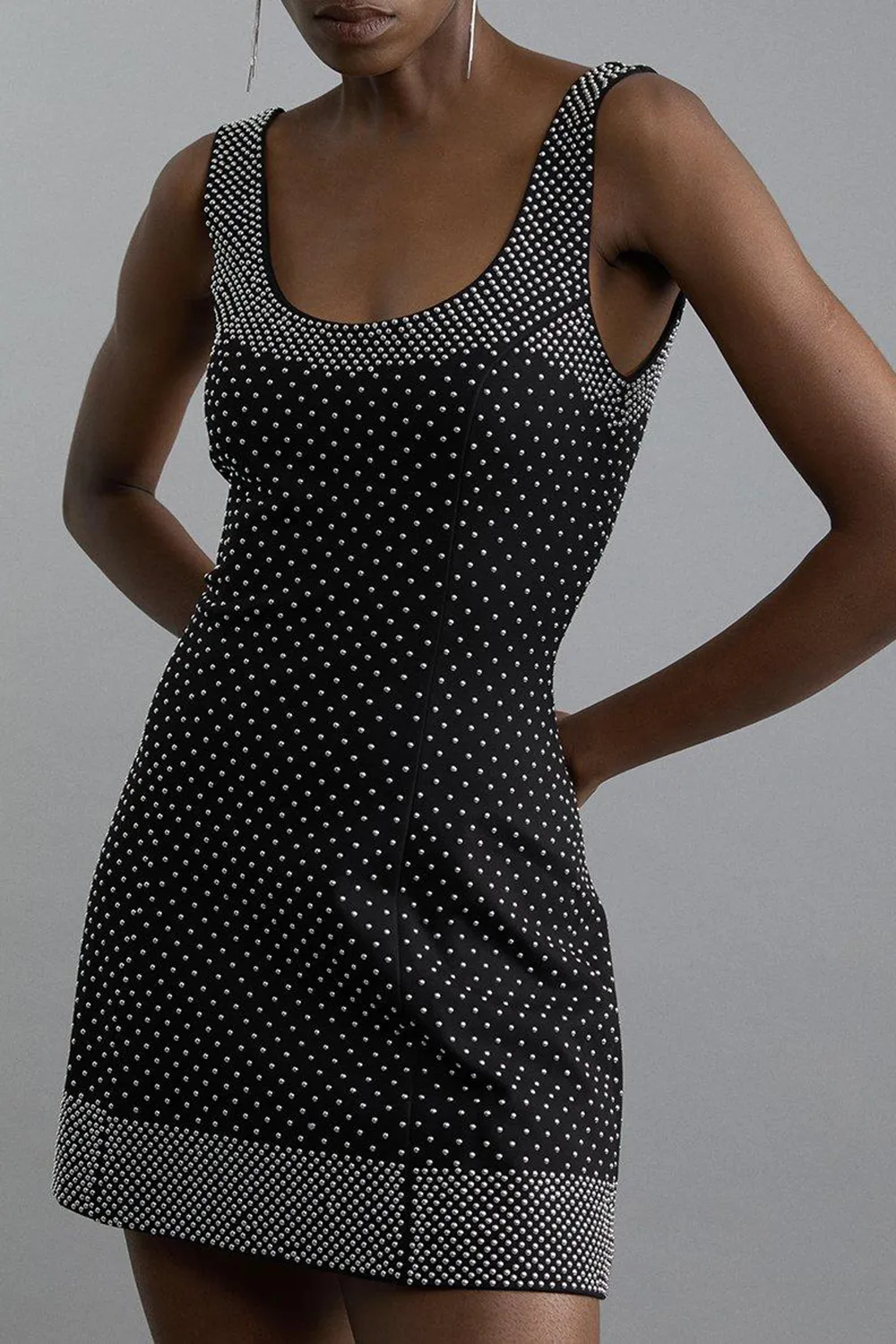 Studded Non-Stretch Jersey Mini Dress