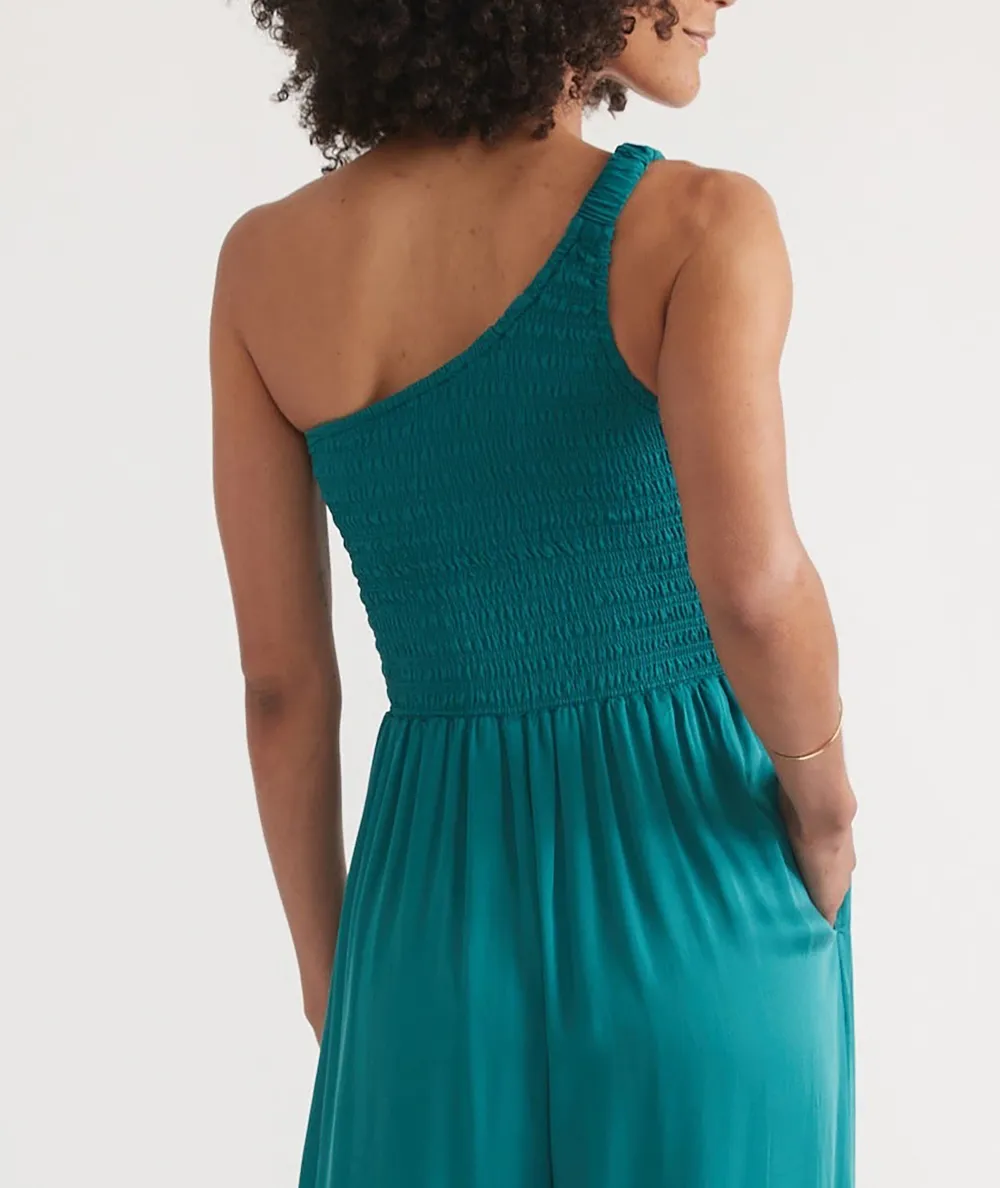 One-Shoulder Smocked Wide-Leg Jumpsuit