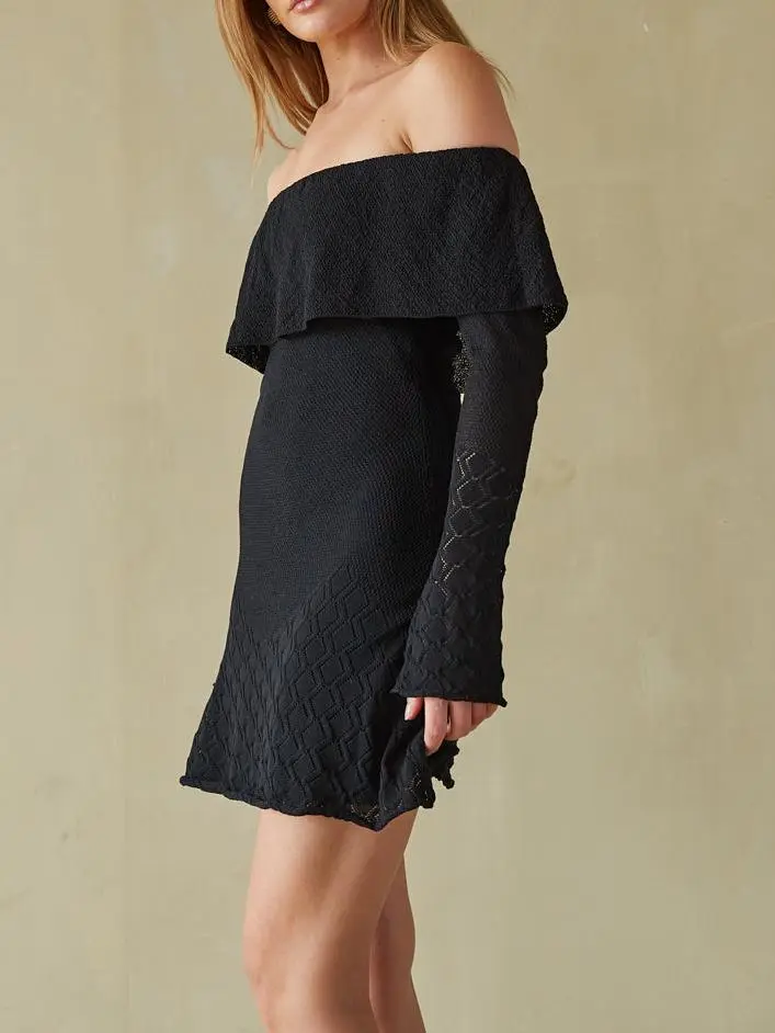 Julia Off the Shoulder Ruffle Sweater Mini Dress