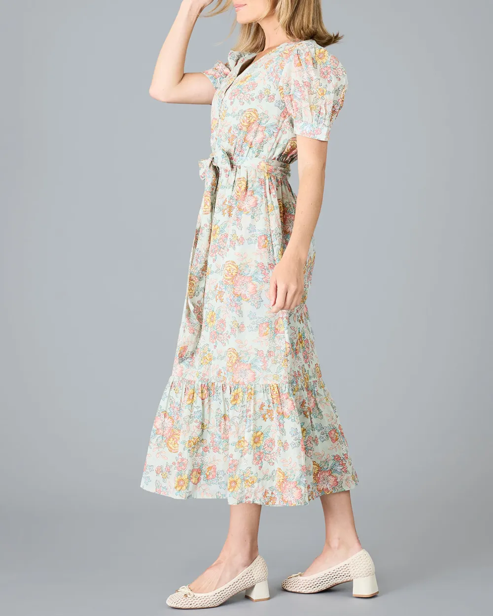 Pastel Floral Belted Dress