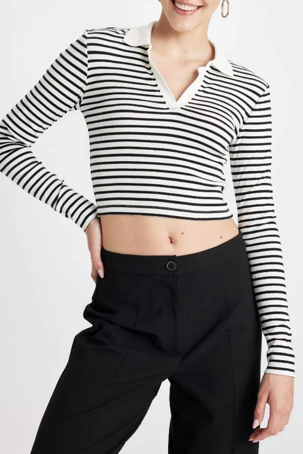 Black And White Striped V-Neck T-Shirt