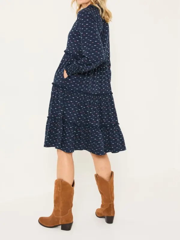 Pure Cotton Jersey Printed V-Neck Tiered Dress
