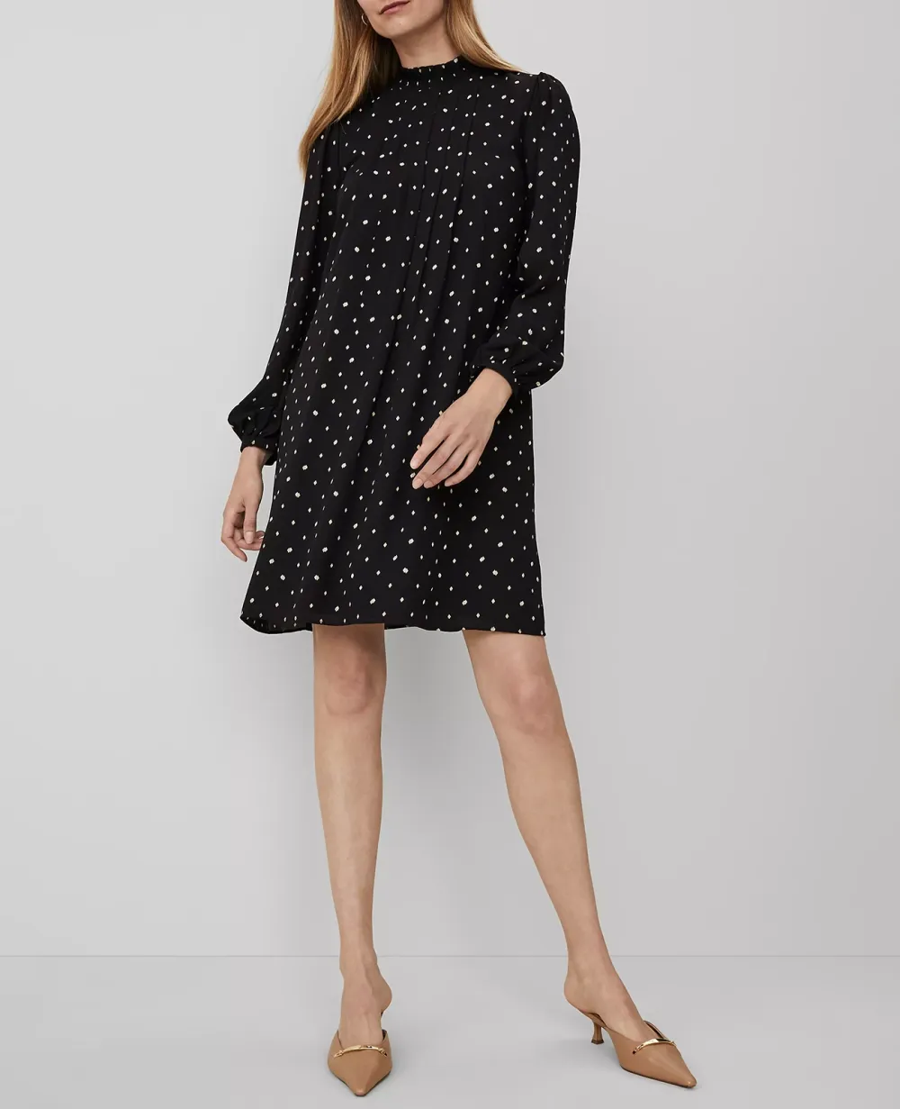 Diamond Shadows Mock Neck Shift Dress