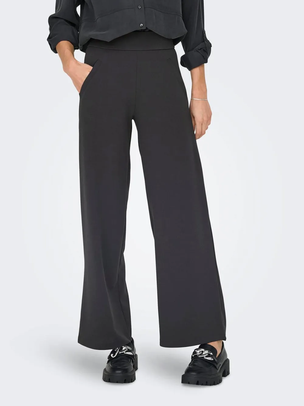 Wide-Leg Smooth Fabric Casual Style Pants