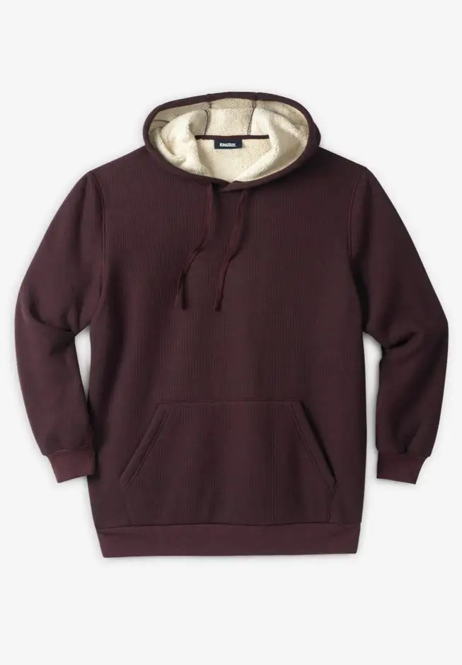 Sherpa-Lined Thermal Waffle Pullover Hoodie