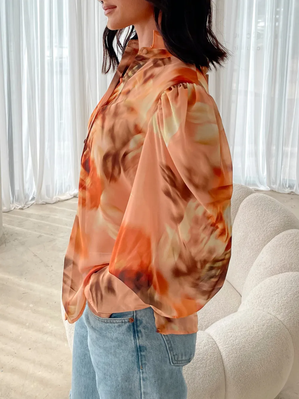 Yellow Blurred Floral Fleet Blouse