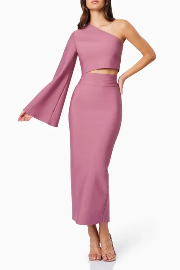 One Shoulder Flare Sleeve Two Piece Sets
