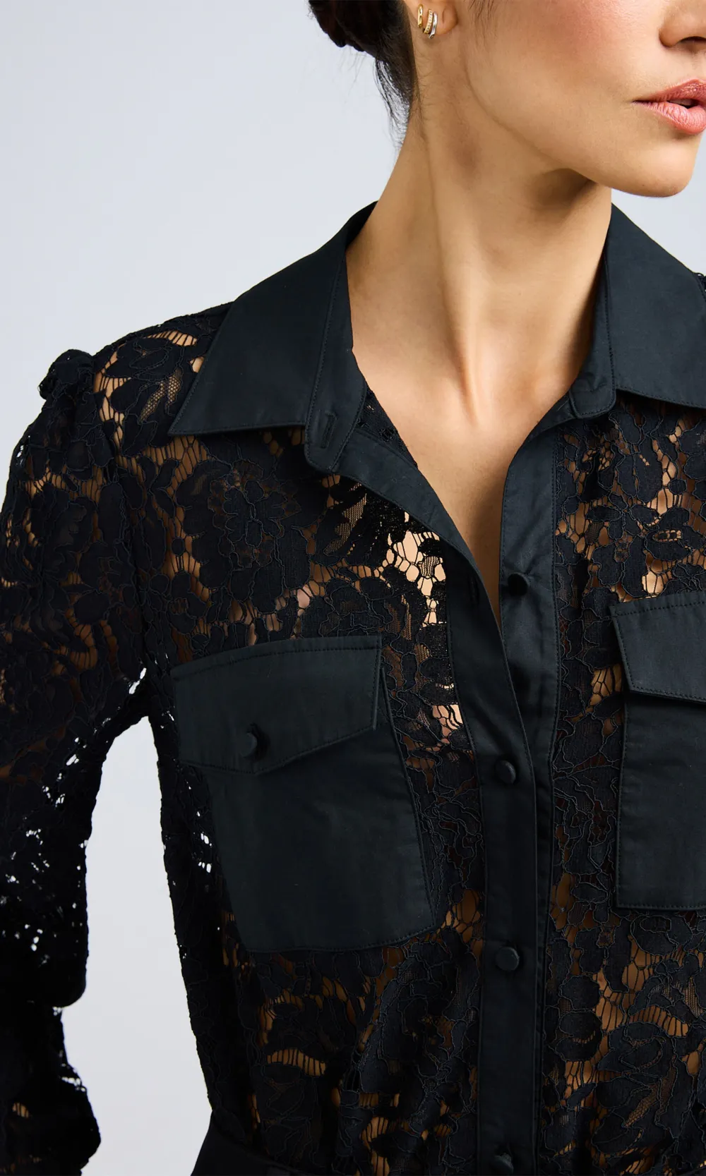 Black Casual Business Lace Shirt
