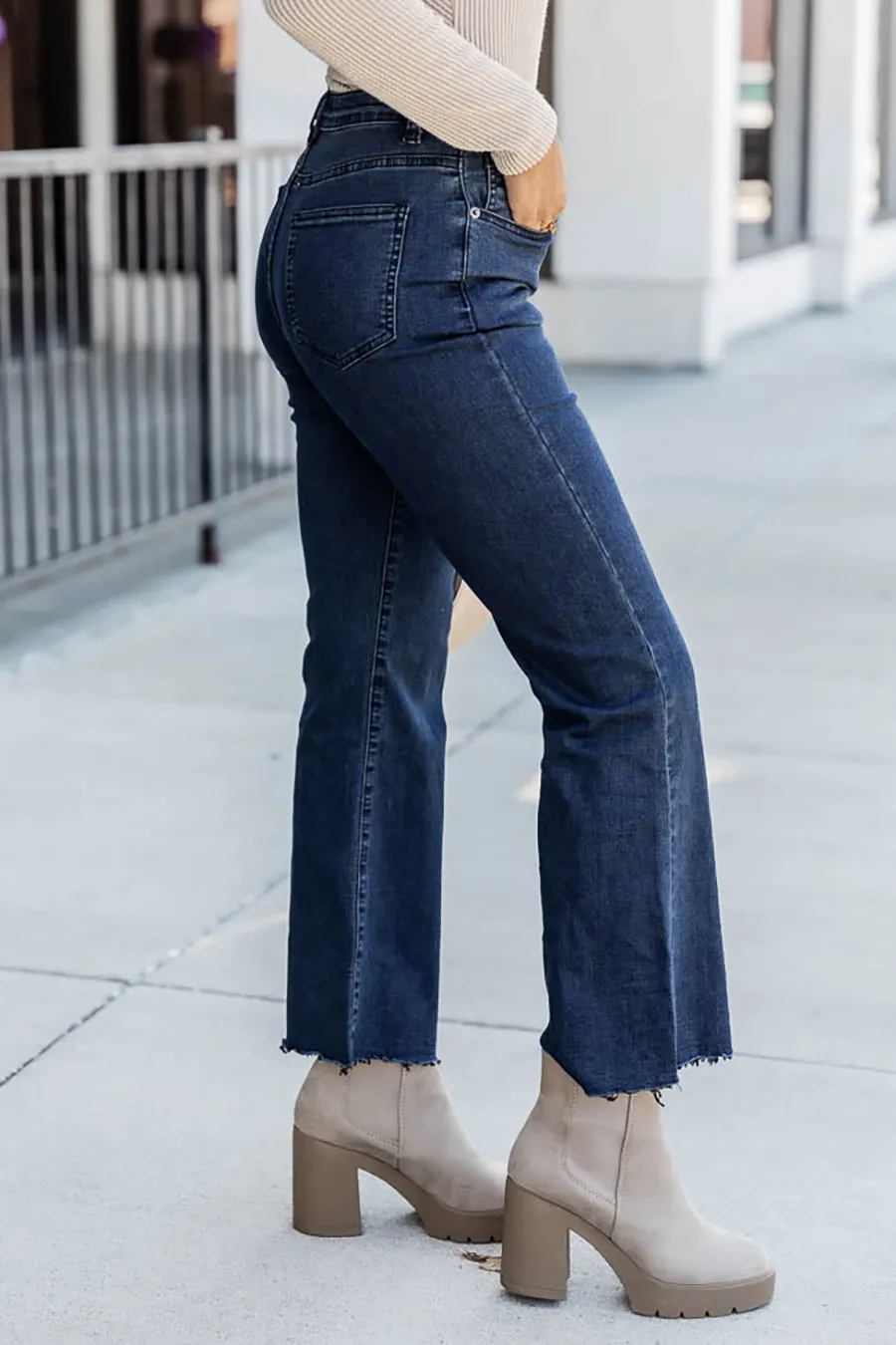 Dark Wash Button Fly Straight Leg Jeans