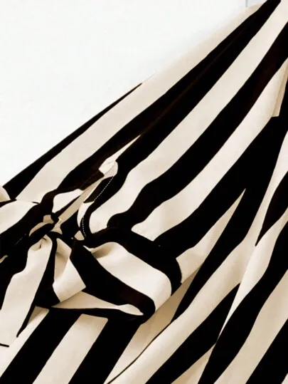 Striped Tie Neck Holiday Blouse