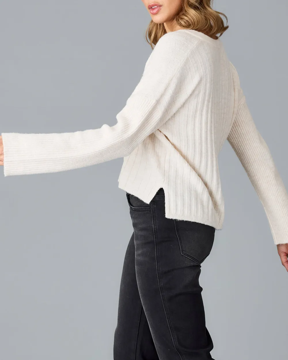 Oatmeal V-Neck Ribbed Sweater