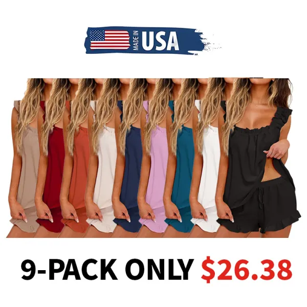 Women's 2 Piece Ruffle Pajama Set - Tank Top & Shorts
