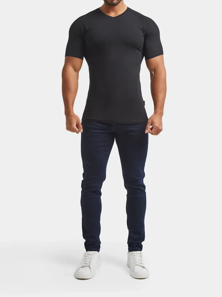 Black Soft  Athletic V-Neck Tees