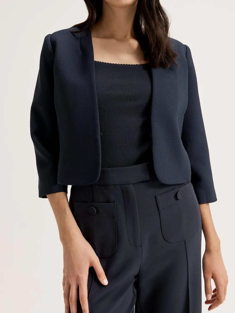 Black Keyhole Neck Basic Jackets