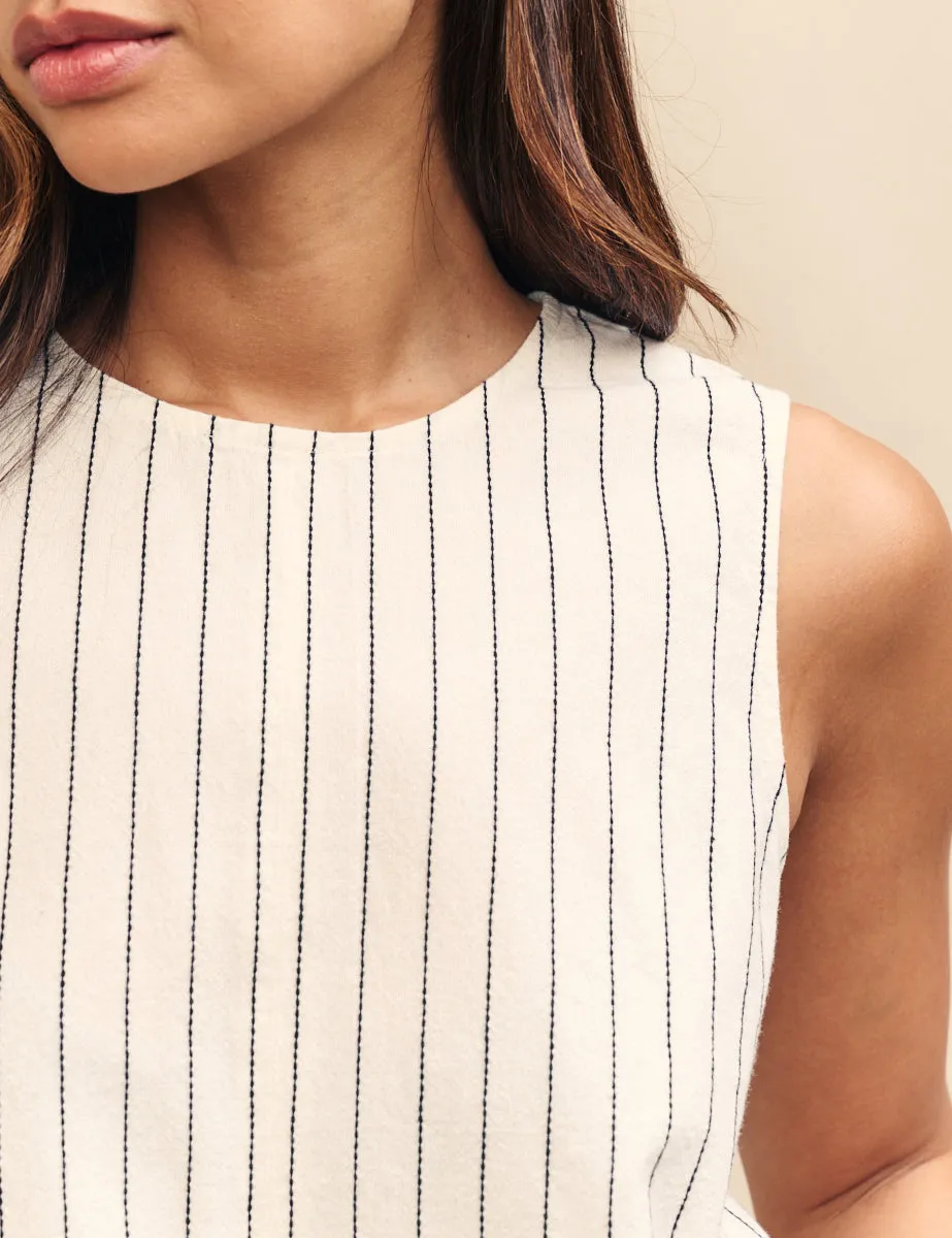 Cream Pinstripe Swing Top