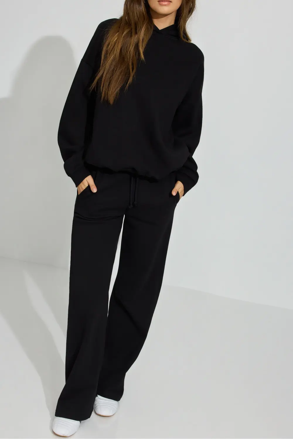 Black Cropped Hooded Sweatshirt