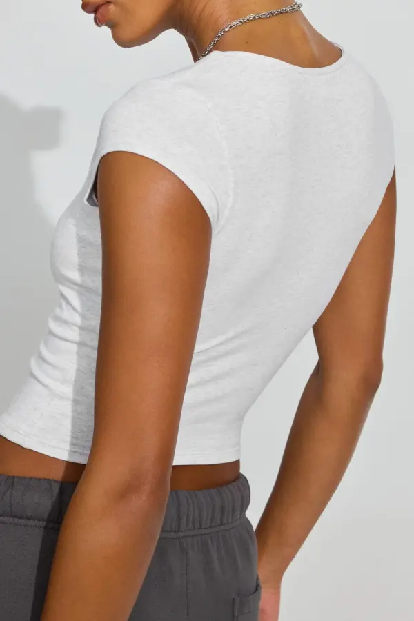 Square Neckline Short Sleeve Crop Top