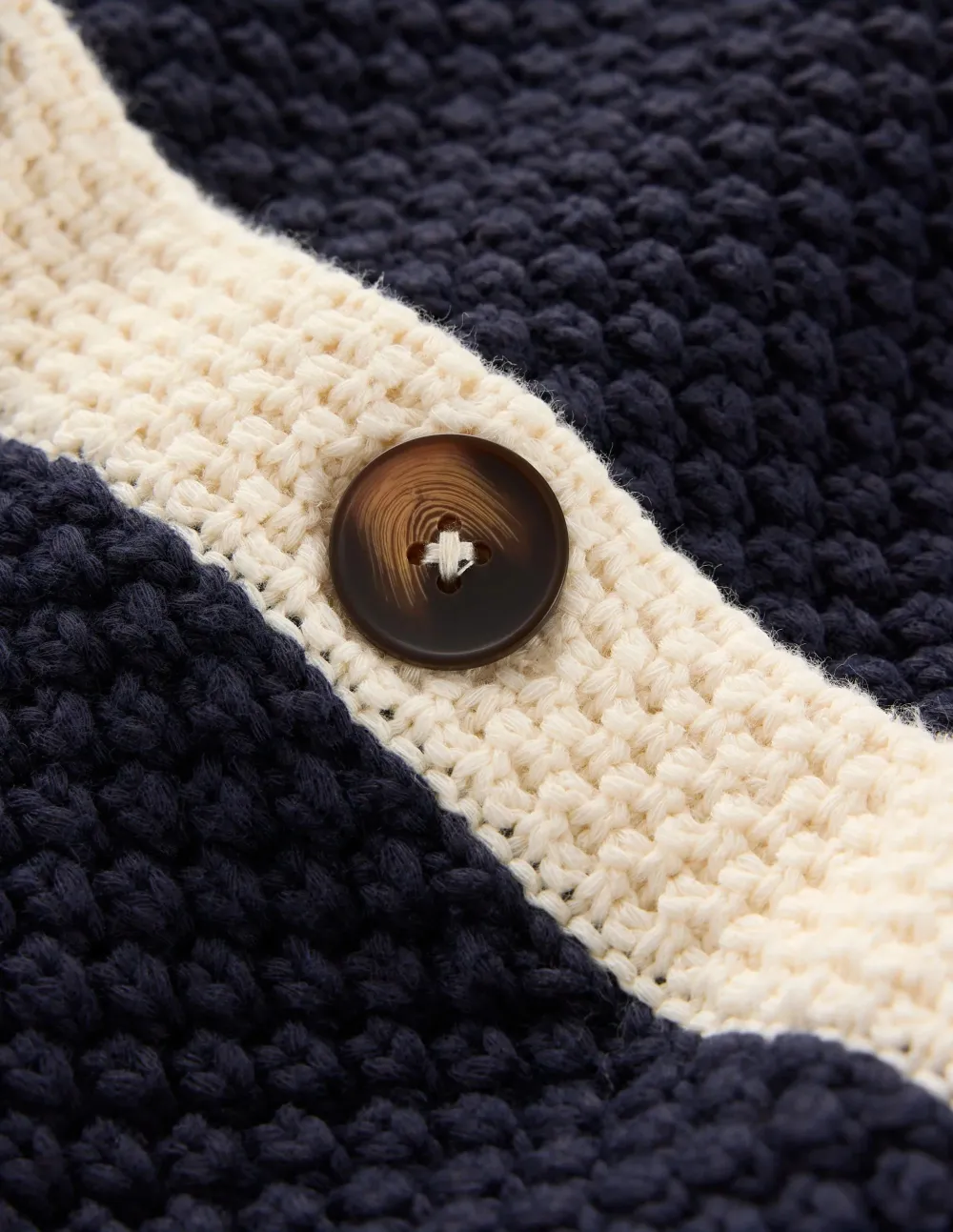 Navy and White Textured Knit Cardigan