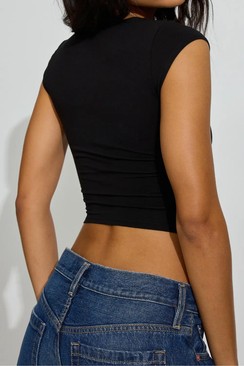 Square Neck Black Crop T-Shirt